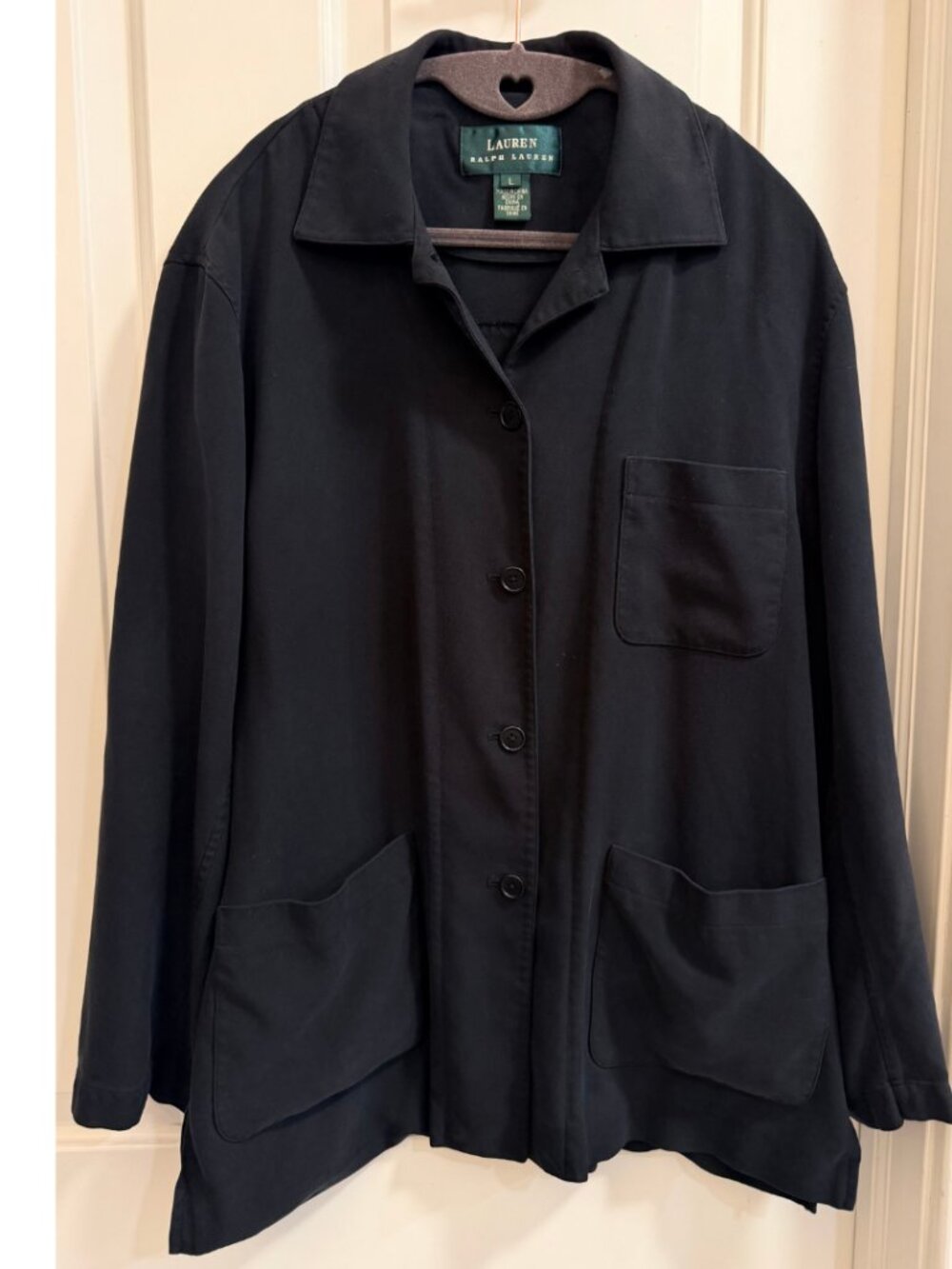 Vintage Lauren Ralph Lauren Black Silk Utility Shirt Jacket L